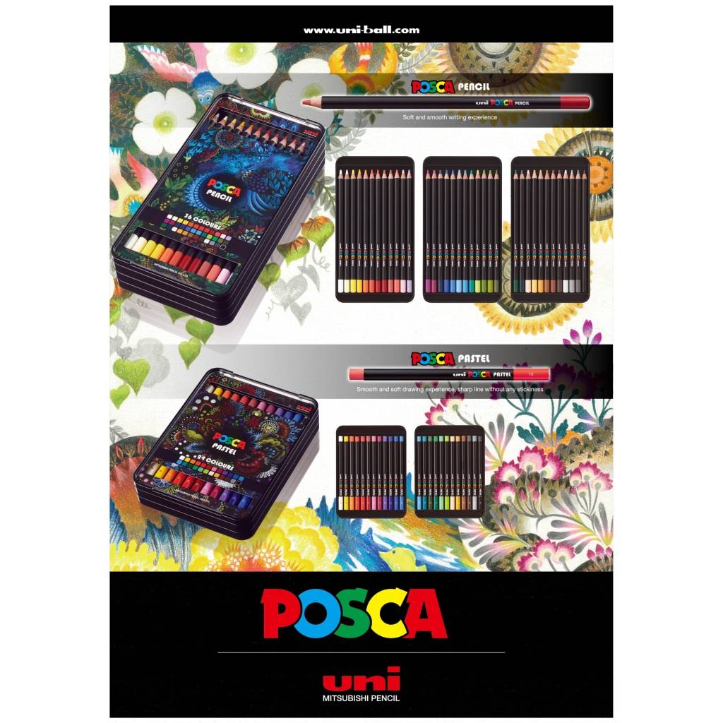 Uni POSCA Pastel Professional Wax Colouring Pastel - KPA-100 - Gift Set of  24
